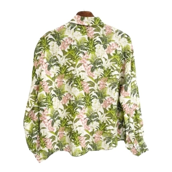 NEW Cami NYC Belkis Blouse Button Up Linen Shirt Green Floral Tropics - Picture 3 of 8
